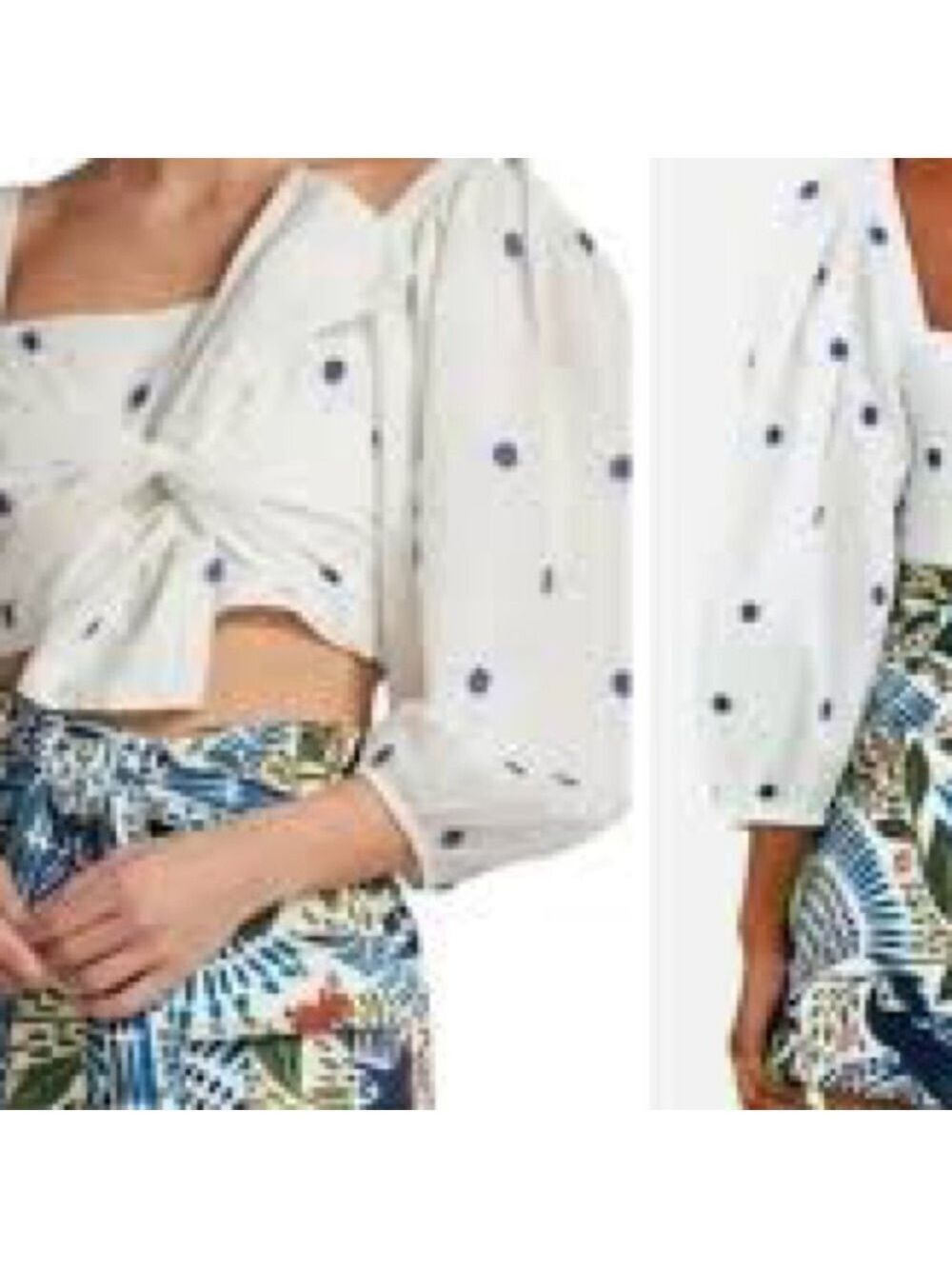 FARM RIO White and Blue Floral Crop Top Sz Large - Picture 2 of 12